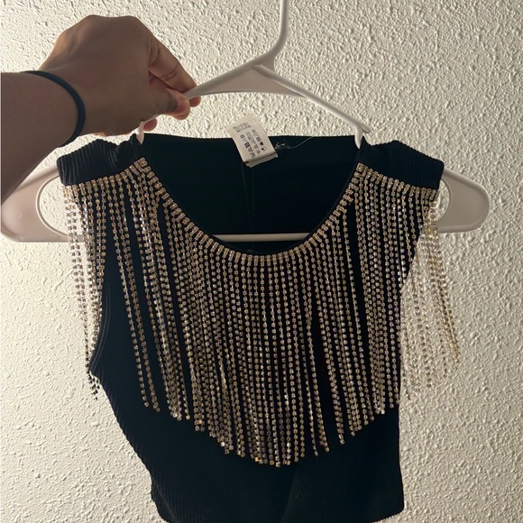 Zara Black Crop Top with Gold Beading - Picture 1 of 2